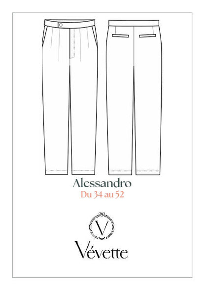 ALESSANDRO — Patron PDF Pantalon à plis Homme | Vévette