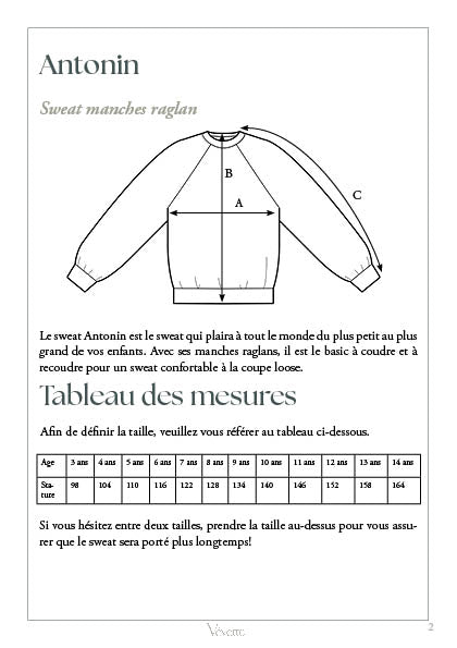 ANTONIN KIDS— Patron PDF Sweat raglan PDF Enfants | Vévette