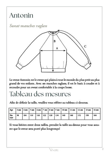 ANTONIN KIDS— Patron PDF Sweat raglan PDF Enfants | Vévette