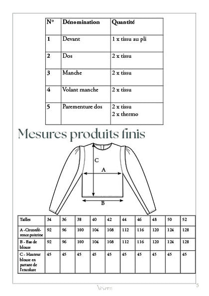 DORIANE — Patron PDF Blouse courte à dos boutonnée Femme | Vévette