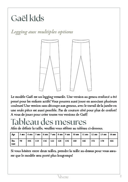 GAËL KIDS— Patron PDF Legging Enfants | Vévette
