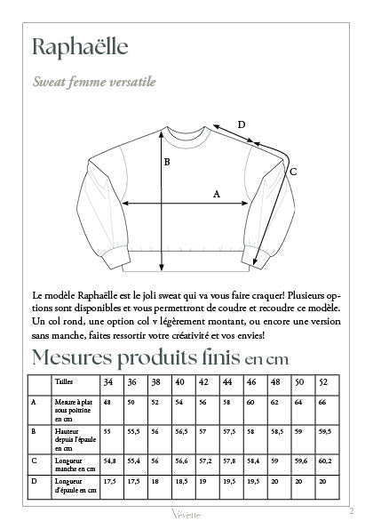 RAPHAËLLE — Patron PDF Sweat Femmes | Vévette