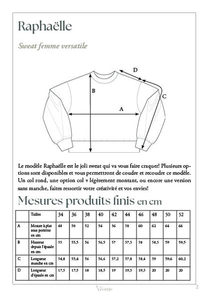 RAPHAËLLE — Patron PDF Sweat Femmes | Vévette