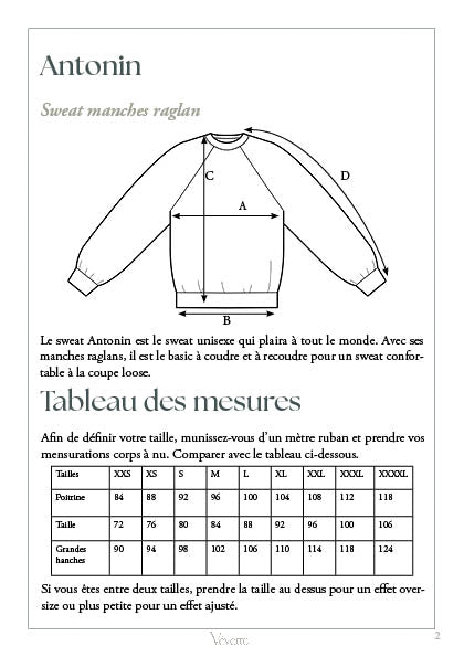 ANTONIN— Patron  PDF Sweat raglan Adultes | Vévette