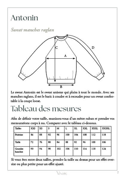 ANTONIN— Patron  PDF Sweat raglan Adultes | Vévette