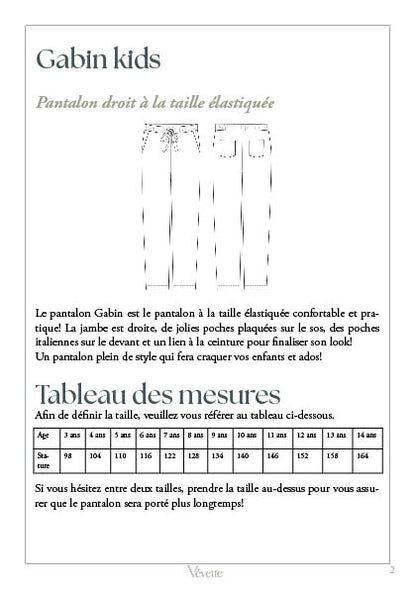 GABIN KIDS— Patron PDF Pantalon droit Enfants | Vévette