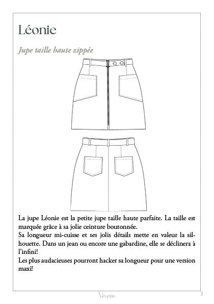 LEONIE — Patron PDF Jupe courte zippée Femme | Vévette