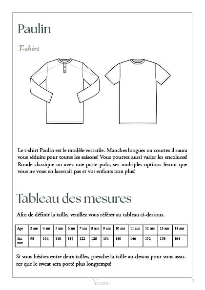 PAULIN KIDS— Patron PDF T-shirt PDF Enfants | Vévette