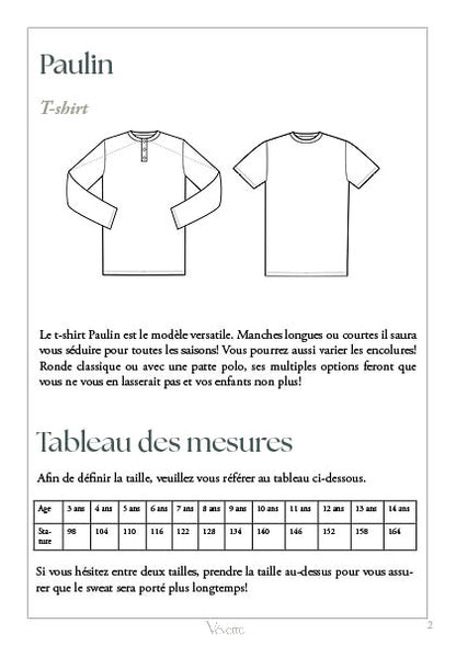 PAULIN KIDS— Patron PDF T-shirt PDF Enfants | Vévette